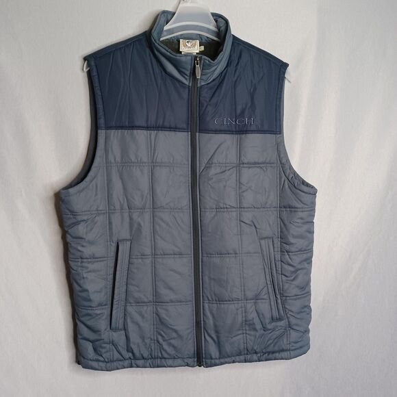 Cinch Vest Mens XL Blue Gray Quilted Puffer Fleece Lined Zip Western Outerwear - Picture 4 of 16